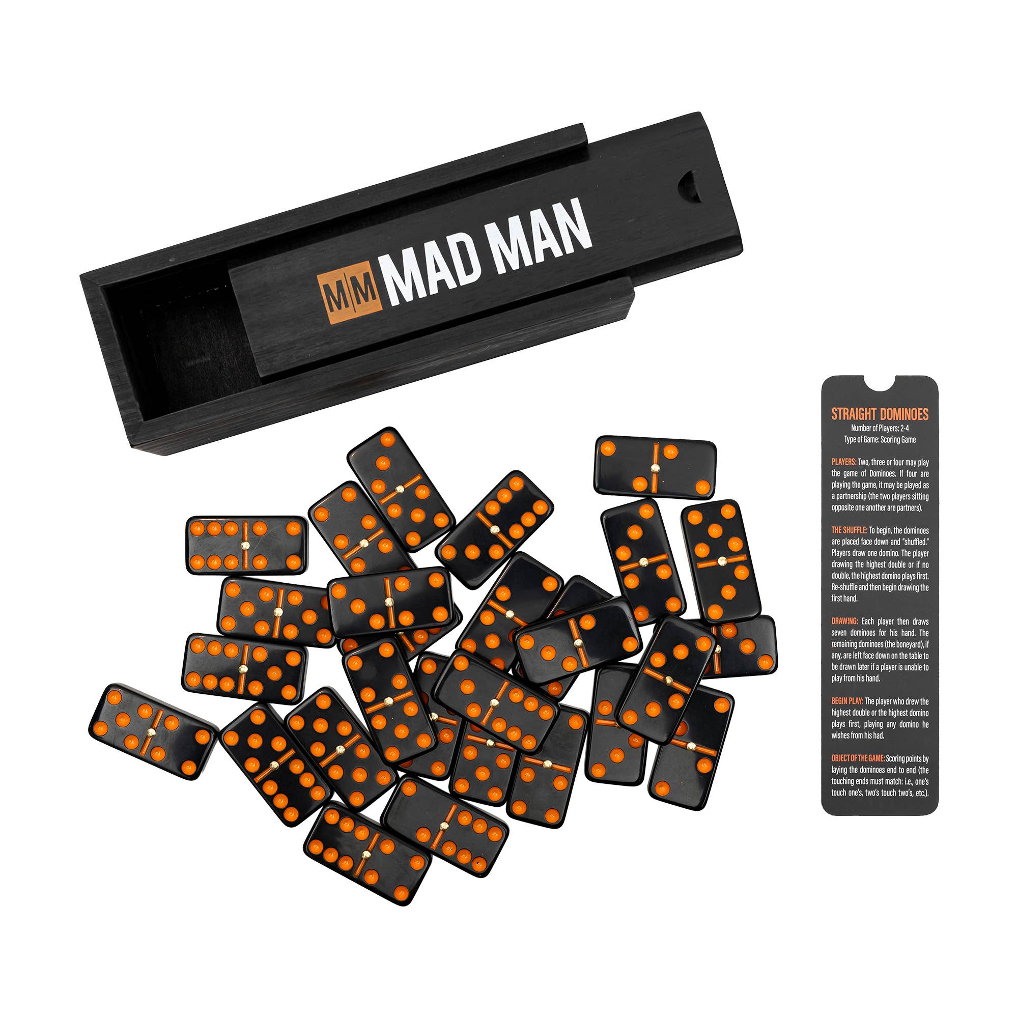 Mad Man Dominoes | Double Six Dominoes Set Wood Box | The